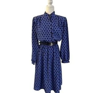 Vintage Jonathan Martin 80s Geometric Midi Dress Structure Art Deco Size 9/10
